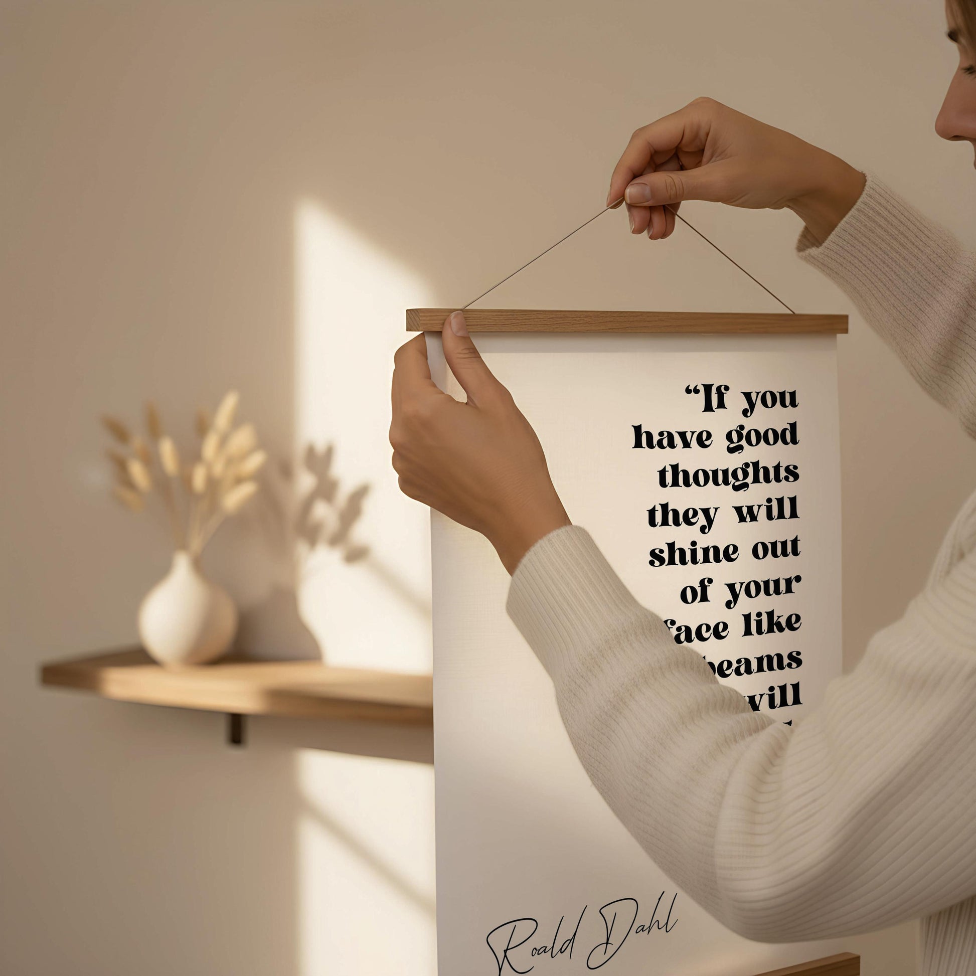 Roald Dahl Print, Good Thoughts Sunbeams Quote - Nursery Wall Art | Typography Decor | Kids Room Gift