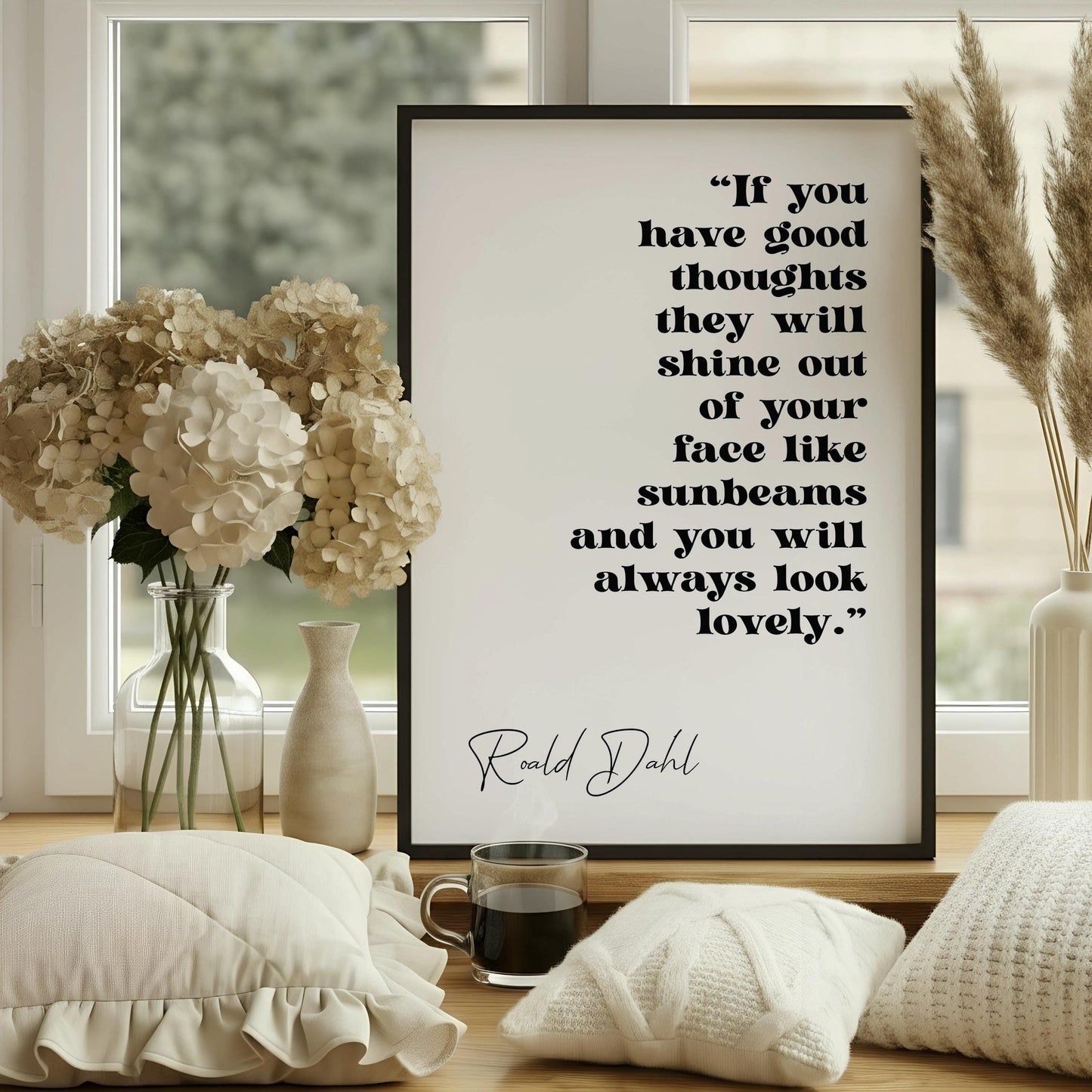 Roald Dahl Print, Good Thoughts Sunbeams Quote - Nursery Wall Art | Typography Decor | Kids Room Gift