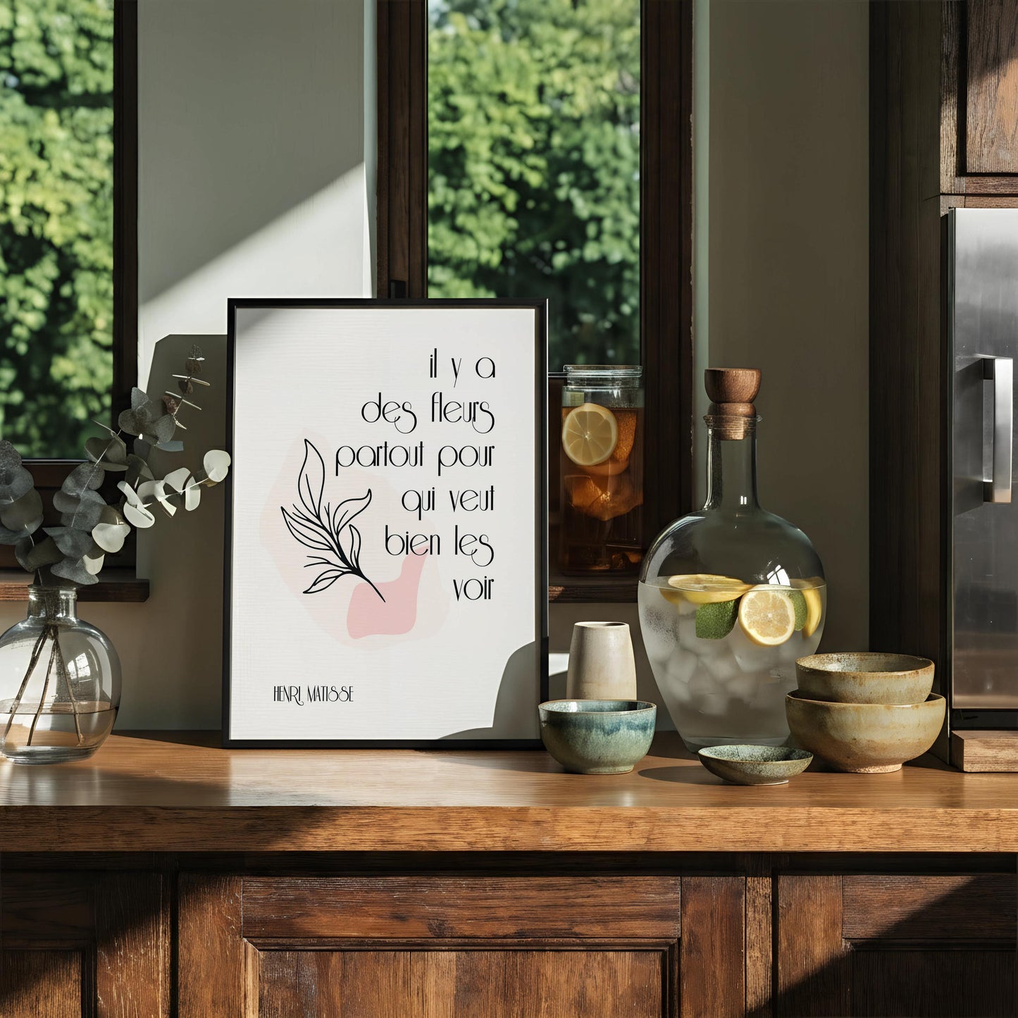 Il y a des fleurs French Quote Print | Henri Matisse Quote Wall Art | Minimalist Typography | Modern French Decor
