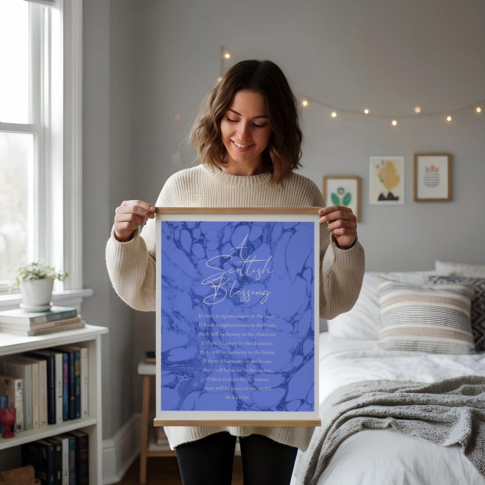 Scottish Blessing Print, Celtic Prayer Wall Art, Inspirational Blessing Quote Poster, Spiritual Home Decor, Christian Gift, Blue Marble Art