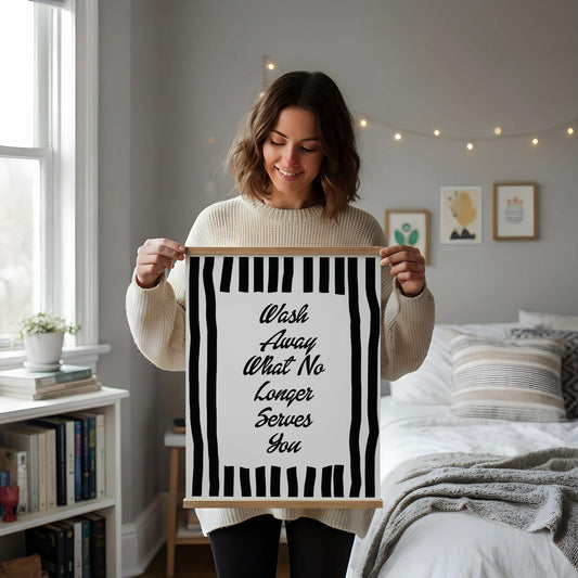 Bathroom Wall Art, Spa Quote Print: Wash Away What No Longer Serves You – Minimalist Self Care Decor For Relaxing Wellness Spaces