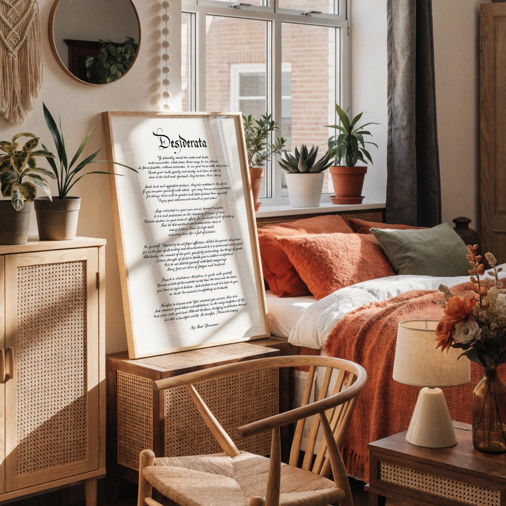 a framed piece of paper with a poem or a speech written on it, placed on a wall.