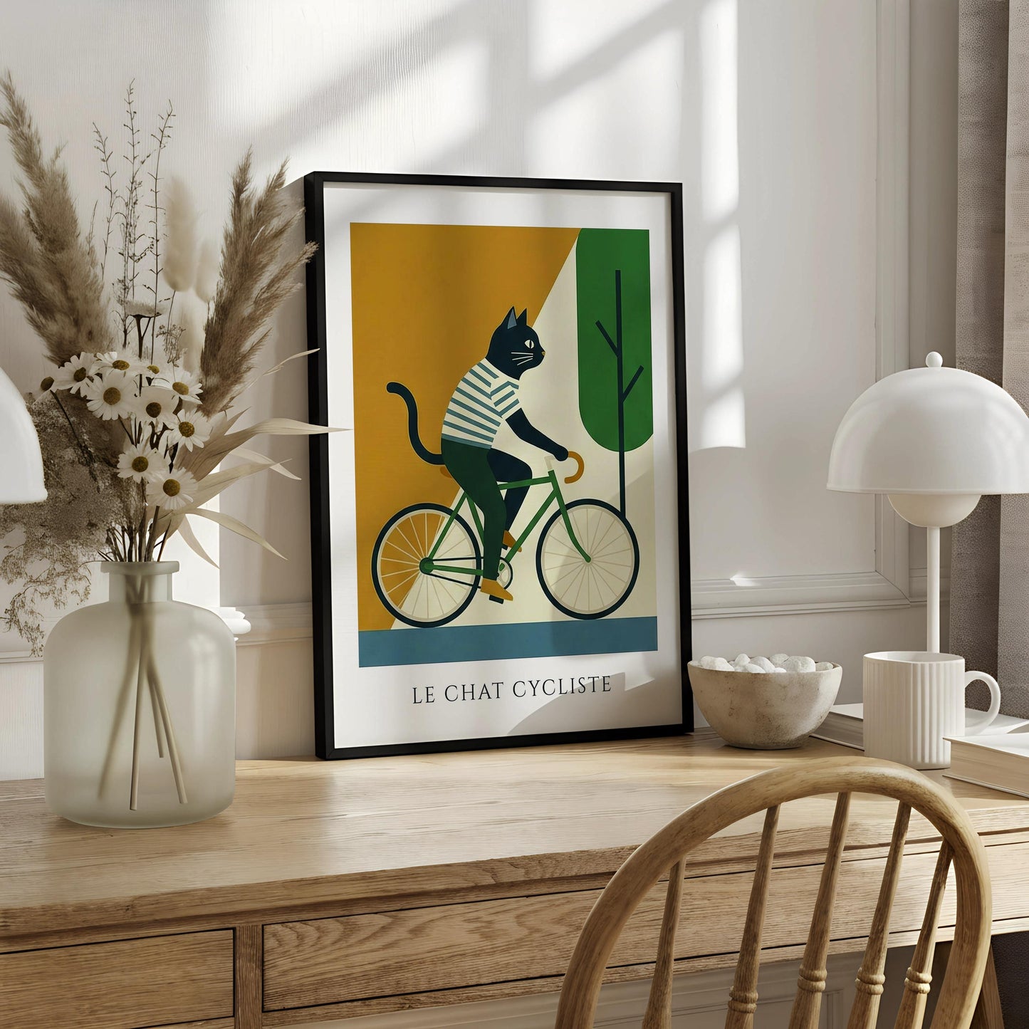 Cycling Cat Print, Funny Cat Wall Art, Bicycle Poster, Cute Animal Illustration, Whimsical Pet Decor, Gift for Kitten Lovers, Kids Room Art