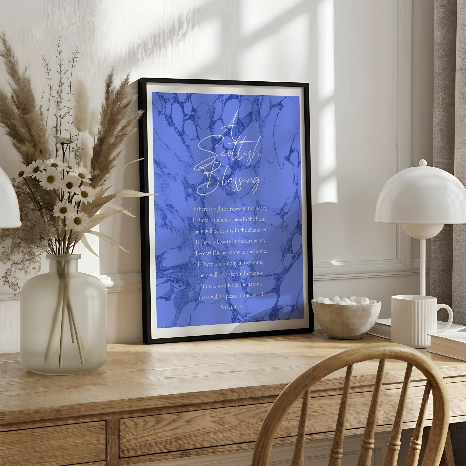 Scottish Blessing Print, Celtic Prayer Wall Art, Inspirational Blessing Quote Poster, Spiritual Home Decor, Christian Gift, Blue Marble Art
