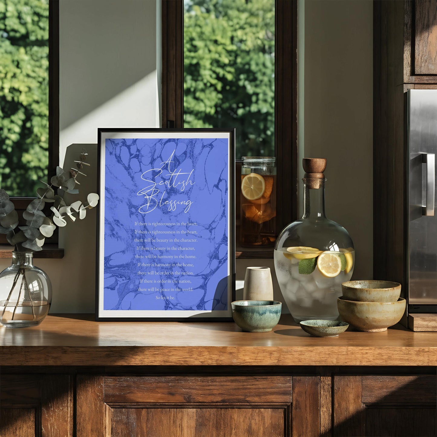 Scottish Blessing Print, Celtic Prayer Wall Art, Inspirational Blessing Quote Poster, Spiritual Home Decor, Christian Gift, Blue Marble Art