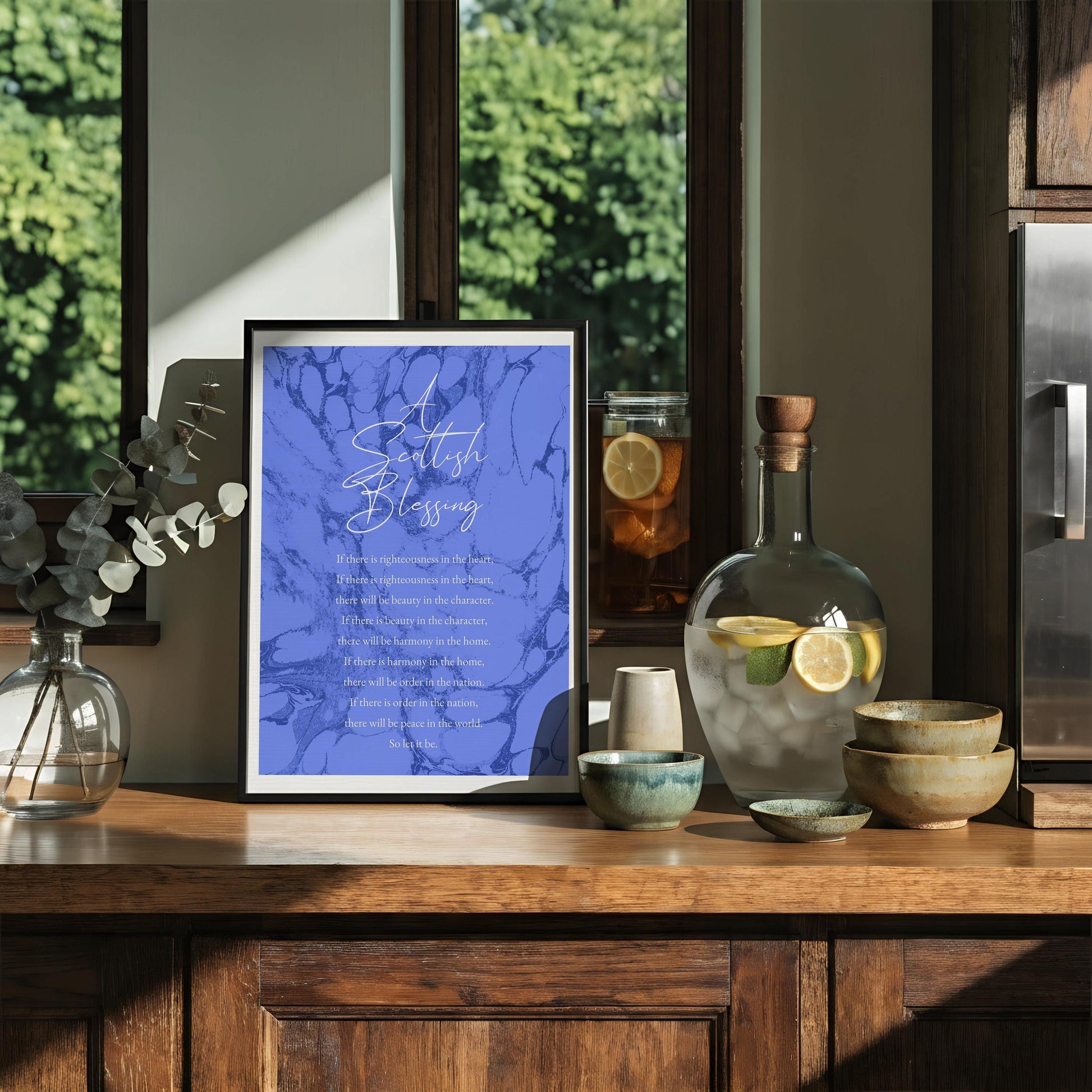 Scottish Blessing Print, Celtic Prayer Wall Art, Inspirational Blessing Quote Poster, Spiritual Home Decor, Christian Gift, Blue Marble Art