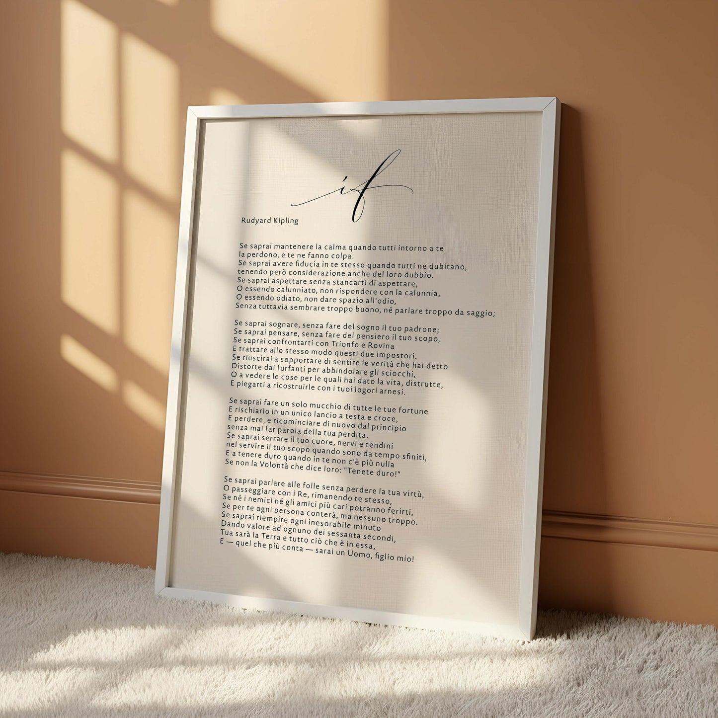 The image is a framed print of a poem titled "RudyARDO LINDO" by Rudyard Kipling, featuring a wooden hanger. The text of the poem is in English and is written in a cursive font. The image does not contain any additional information about the content or context of the poem, and it does not depict any visual elements. The image is a single, unconnected scene, and there are no specific details about the content or context of the poem.