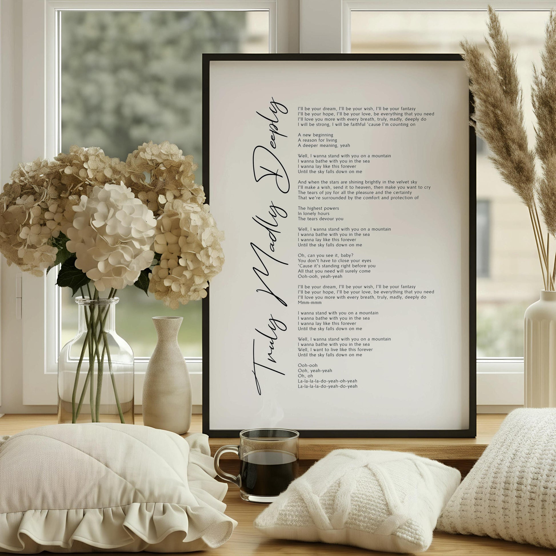 Savage Garden Print, Truly Madly Deeply Song Lyrics - Romantic Anniversary Gift For Her | Love Poem Wall Art | Custom Framed Option