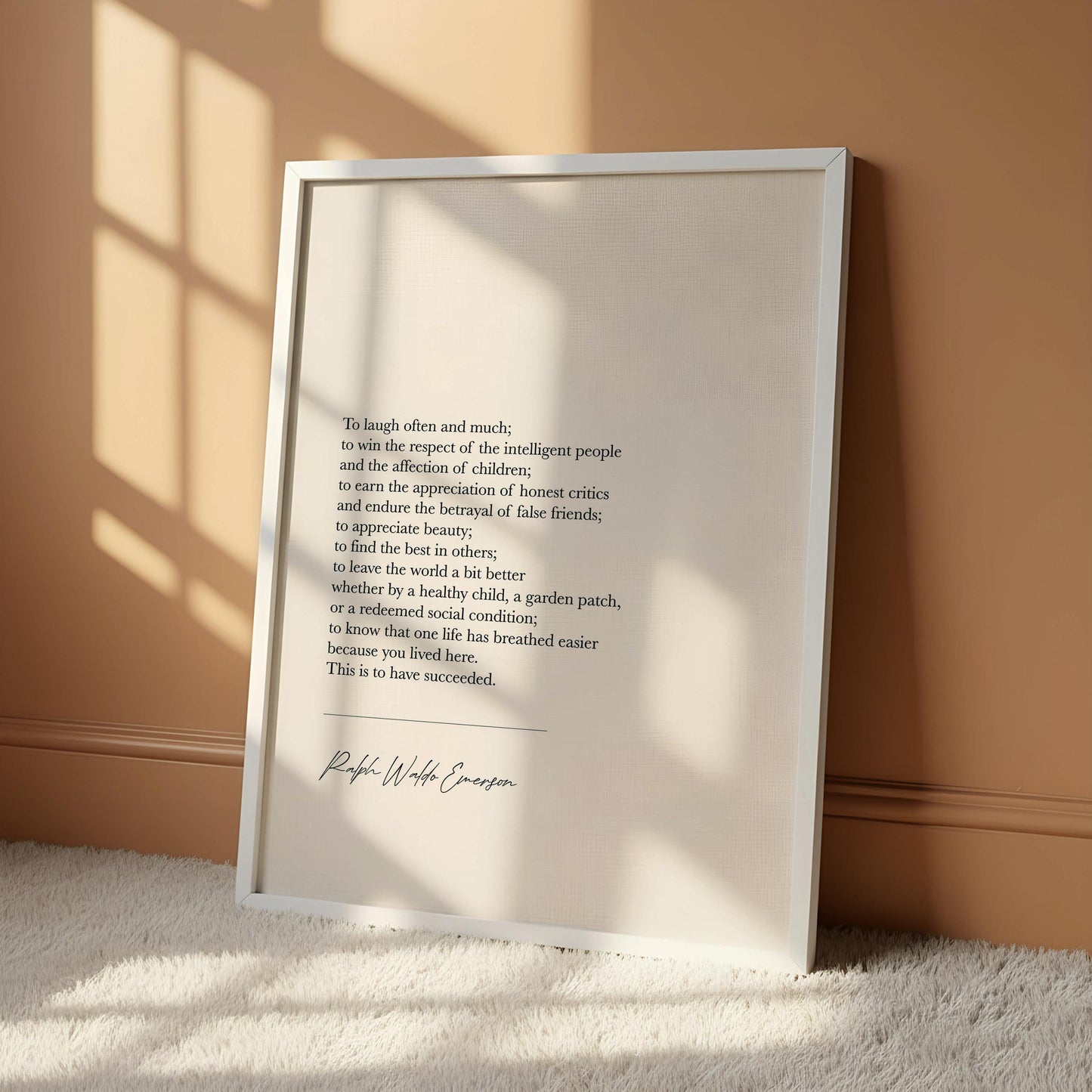 a white poster with a black text message on it, hanging on a wall.