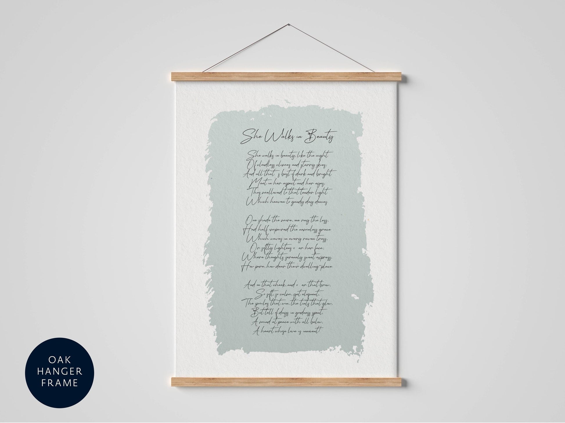 a framed print with a light blue background and black text, which appears to be a poem or lyrics.