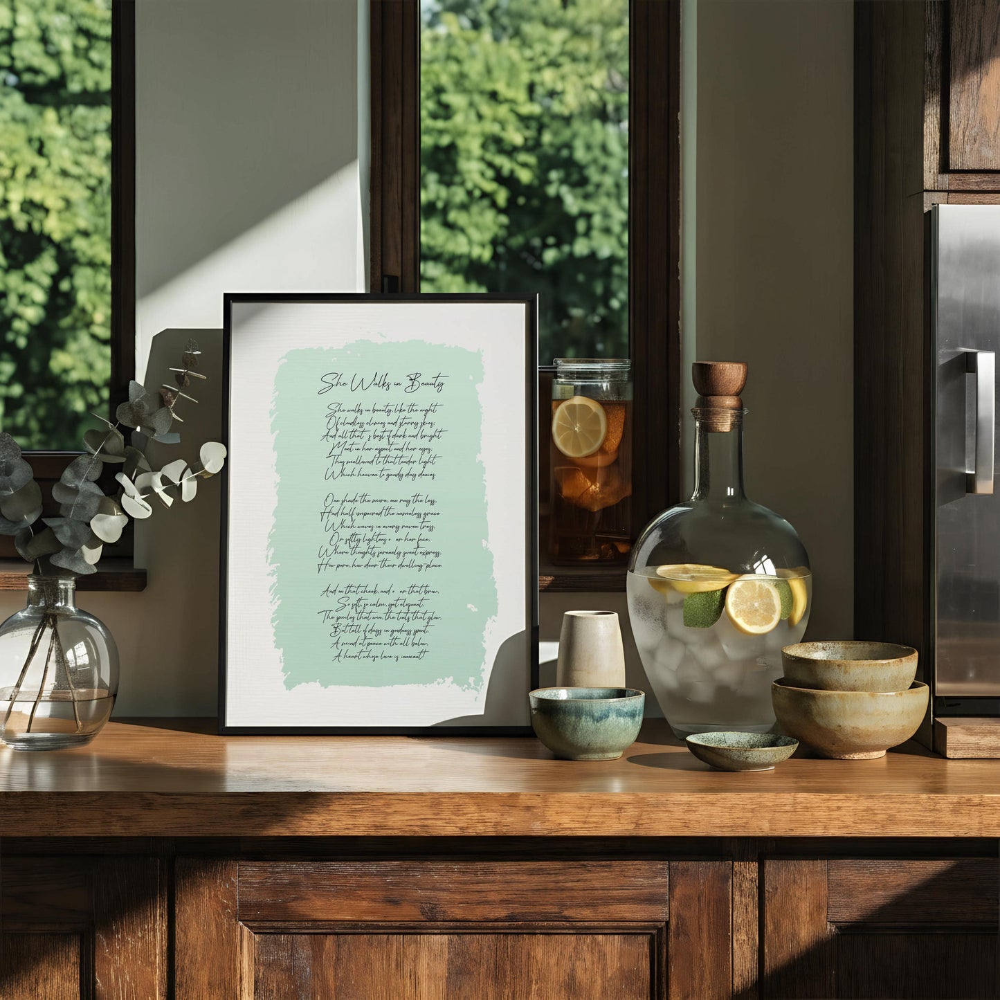 She Walks In Beauty Print by Lord Byron, Oak hanger Frame, Poem by Lord Byron