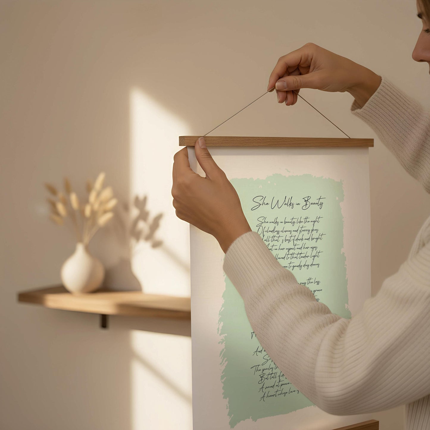 She Walks In Beauty Print by Lord Byron, Oak hanger Frame, Poem by Lord Byron
