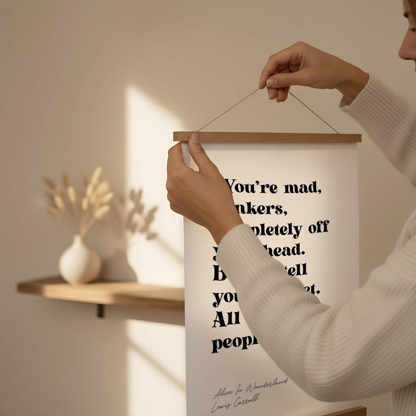 Alice in Wonderland Quote Print – “You’re Mad, Bonkers” Wall Art | Literary Quote Decor | Whimsical Book Lover Gift