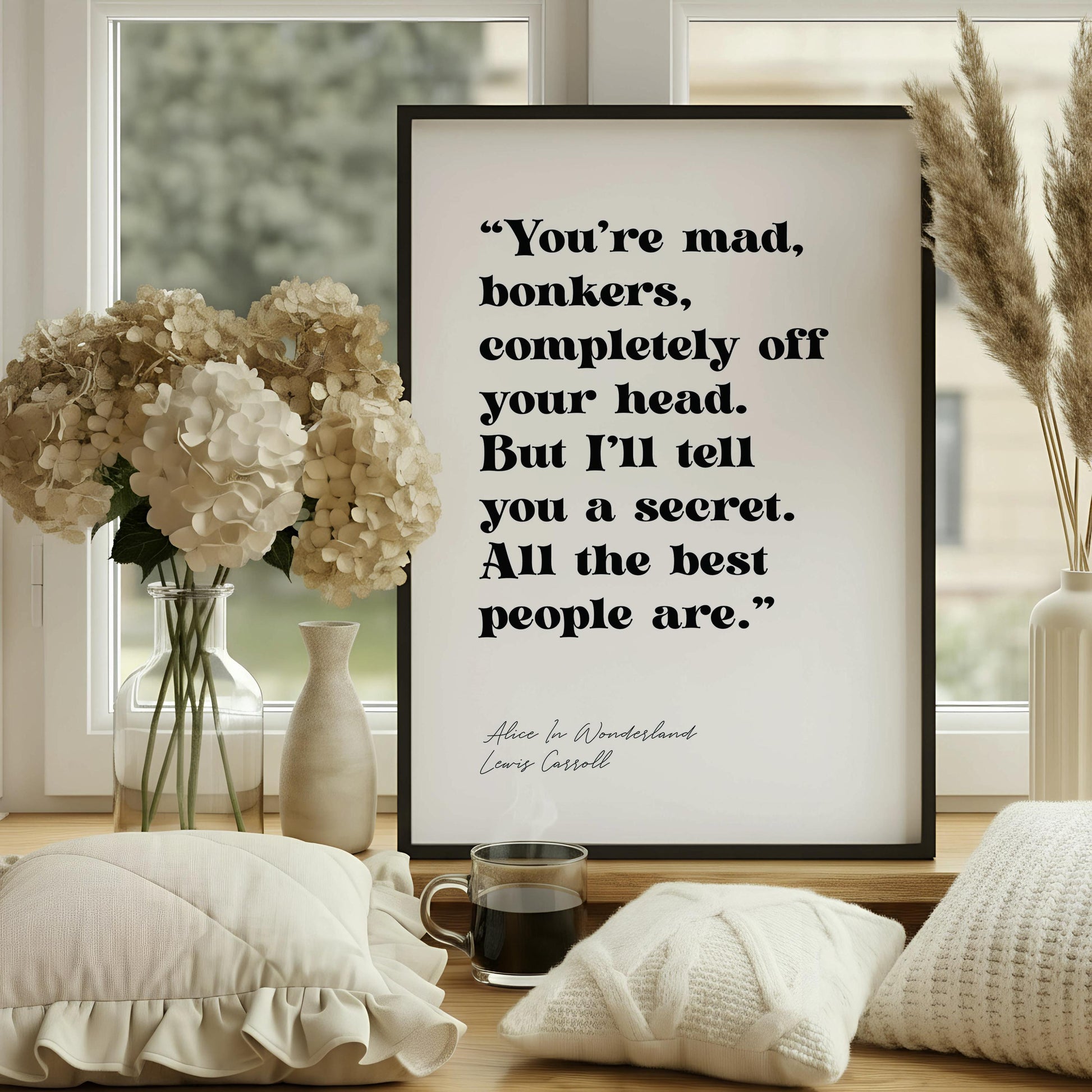 Alice in Wonderland Quote Print – “You’re Mad, Bonkers” Wall Art | Literary Quote Decor | Whimsical Book Lover Gift