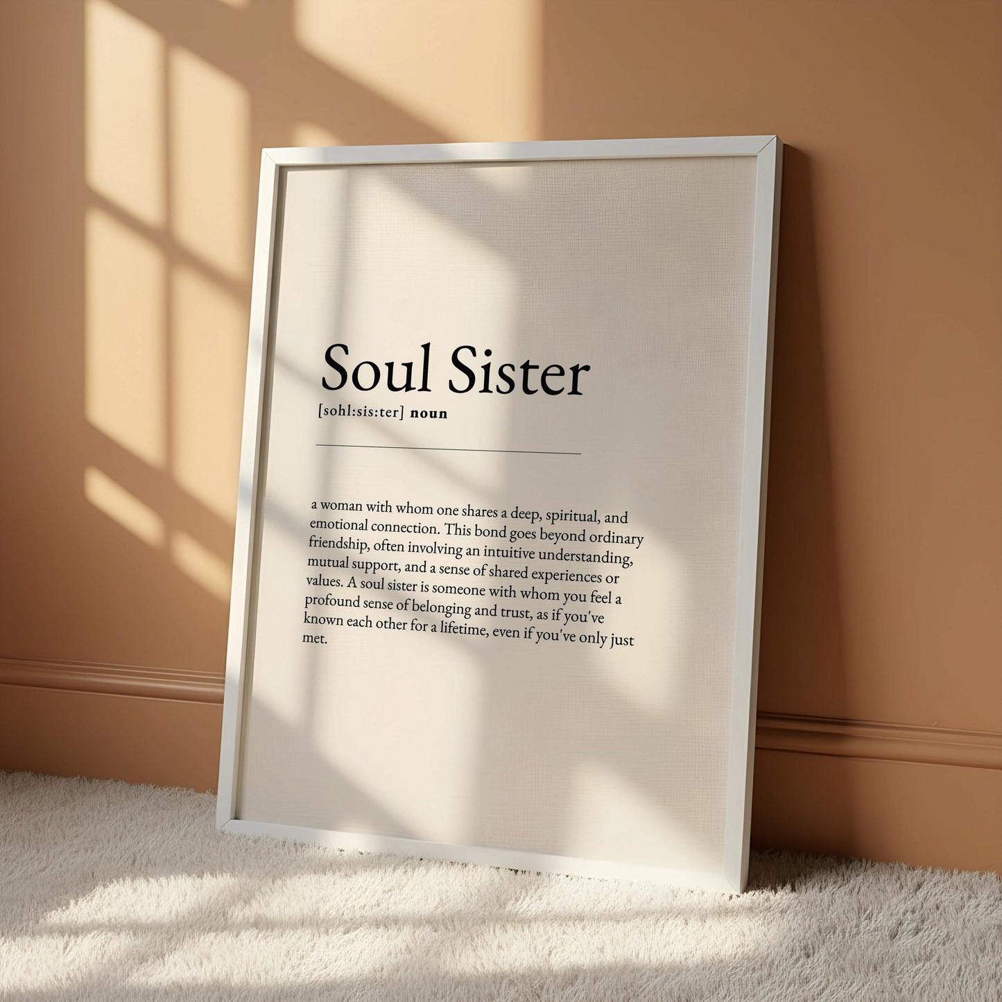 The image is a poster or print that defines the term "Soul Sister" in a clear and concise manner.