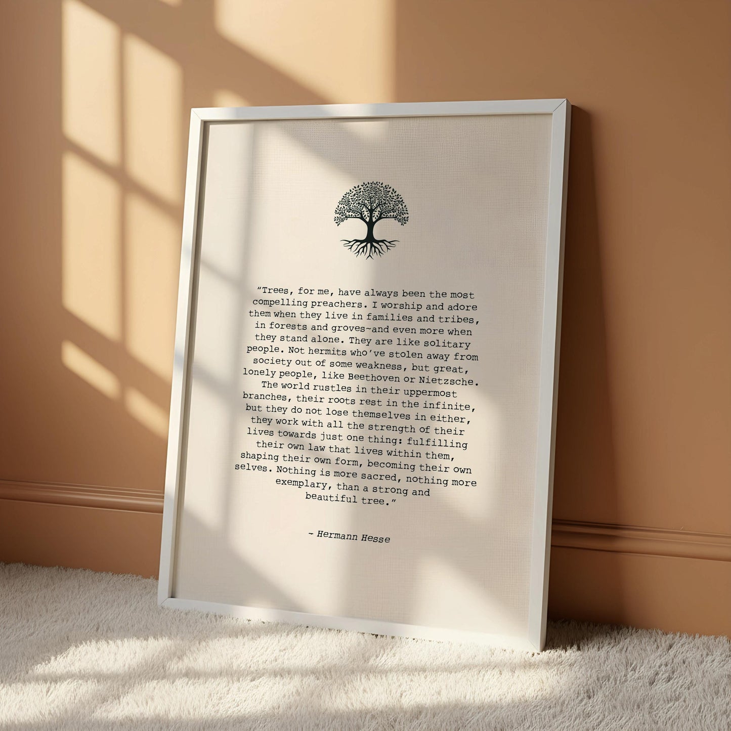 The image is a framed quote by Hermann Hesse, which is a quote about the importance of nature and the interconnectedness of all things.