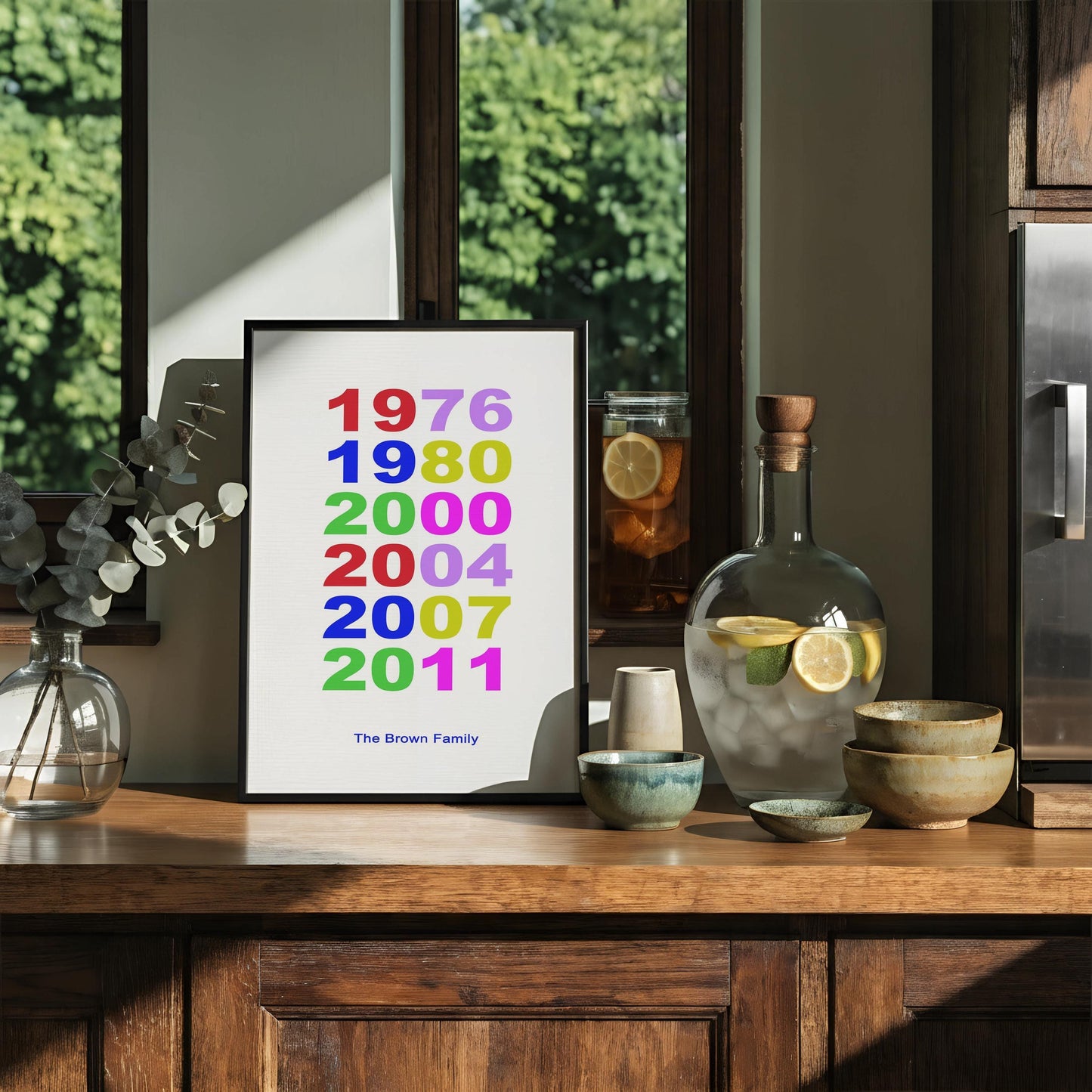 Family Birth Year Print - Personalized Family Tree Poster Framed Family gift print for girls / boys room, Family Name sign, couple gift