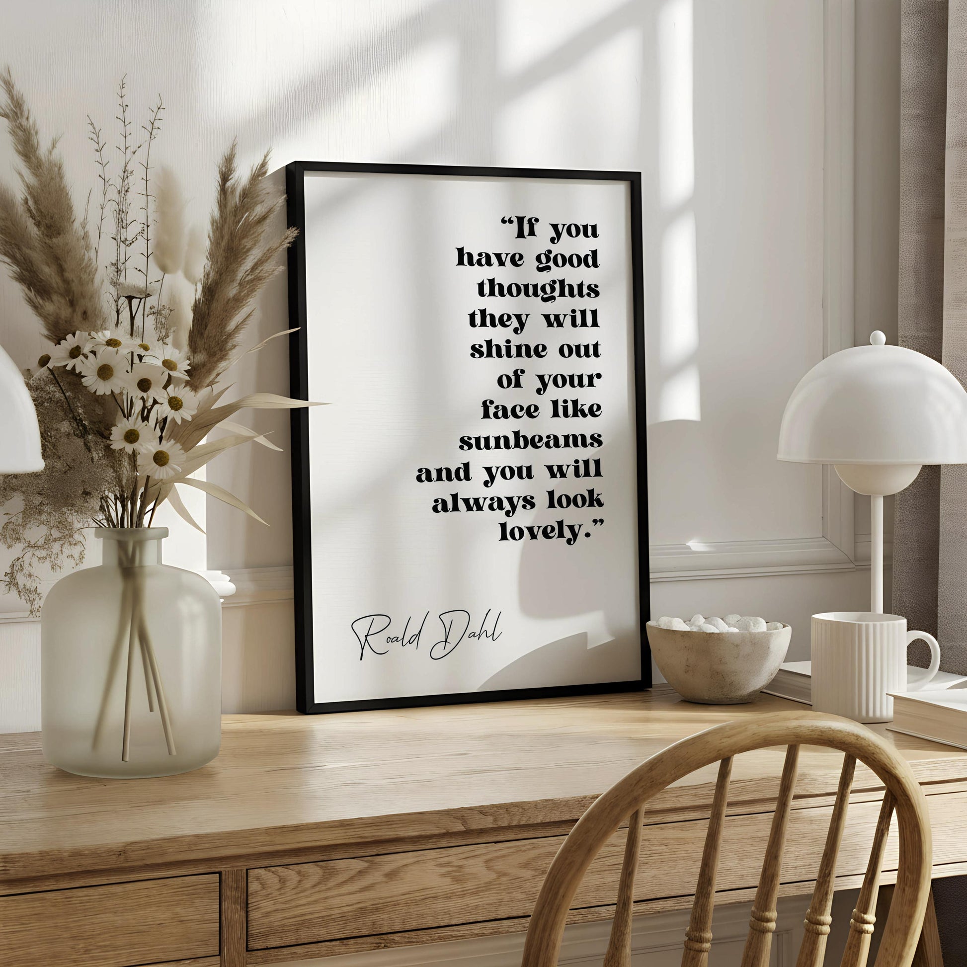 a quote by the author Roald Dahl hanging on a wall.
