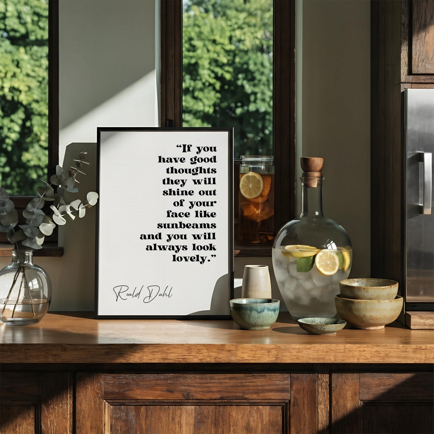 Roald Dahl Print, Good Thoughts Sunbeams Quote - Nursery Wall Art | Typography Decor | Kids Room Gift