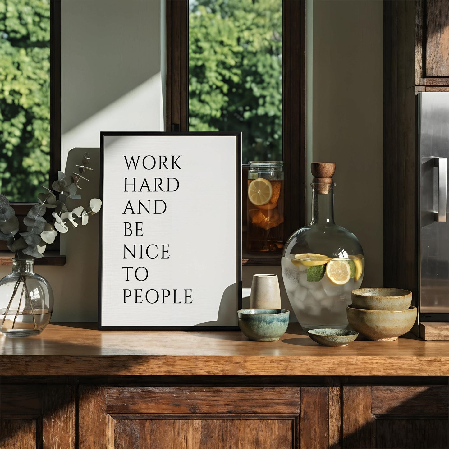 Work Hard and Be Nice to People Poster Print | Motivational Quote Wall Art | Minimalist Typography | Office Decor | Inspirational Wall Art