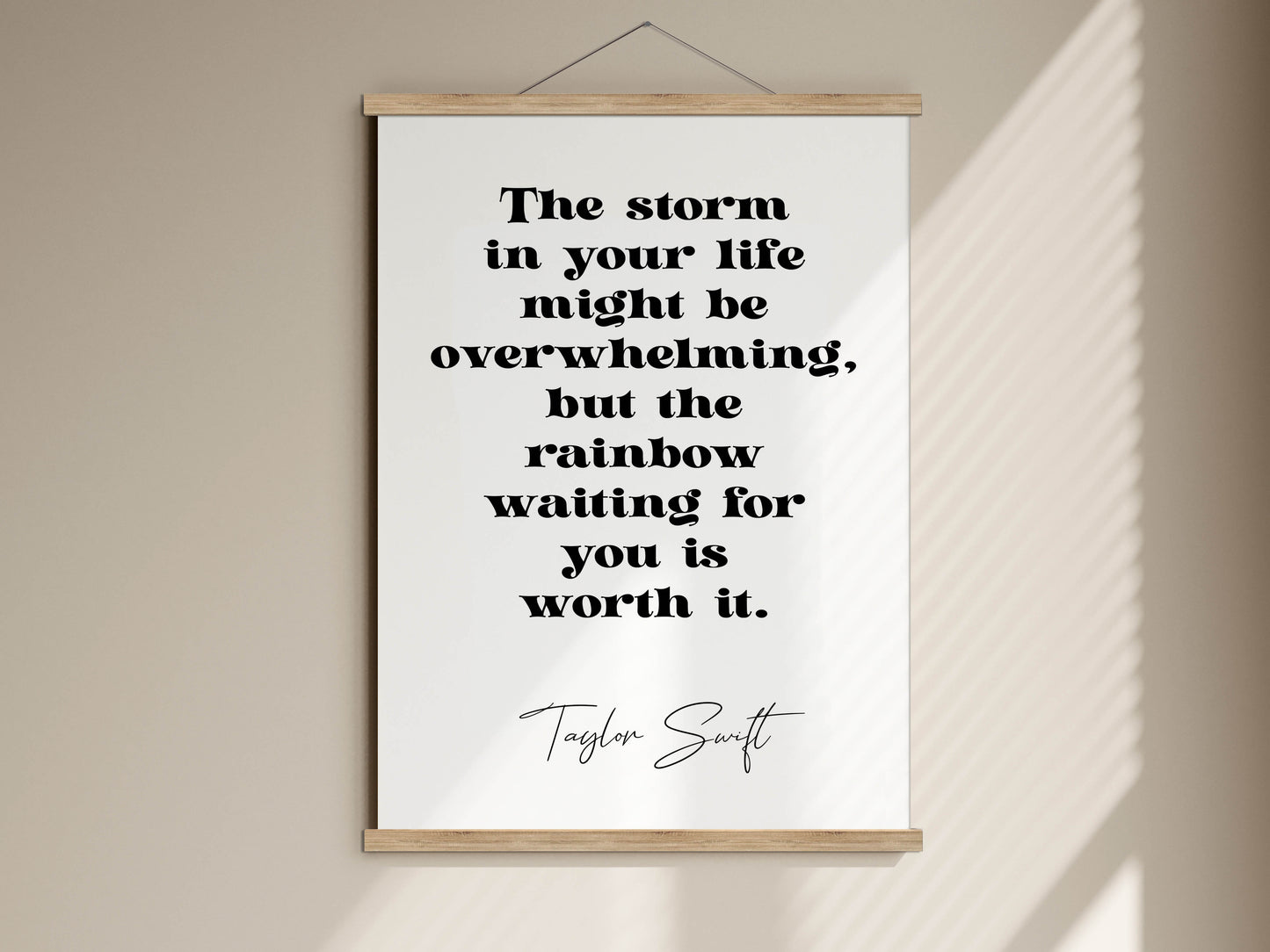 Taylor Swift quote - The storm in your life might be overwhelming, but the rainbow waiting for you is worth it framed print