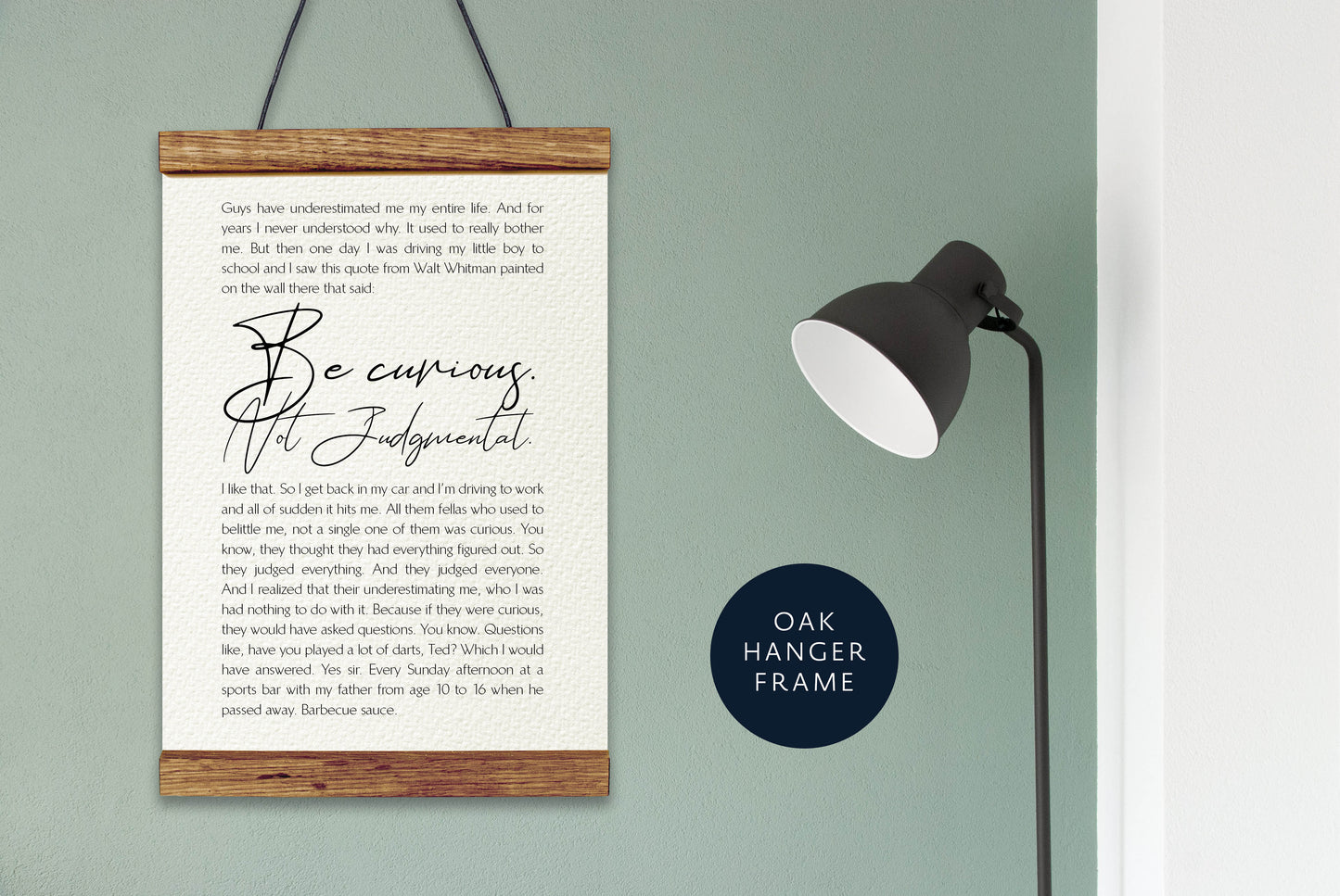 Be Curious. Not Judgemental. Quote from Ted Lasso - Framed Print - Ted Lasso Poster - Walt Whitman