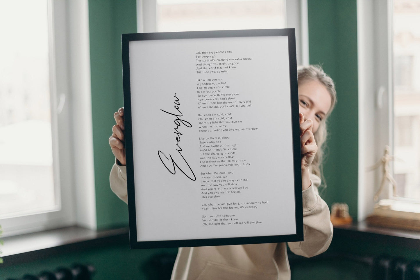Everglow song lyrics print by Coldplay - Framed Everglow print poster - Coldplay song lyrics poster print Framed - thepenmansden