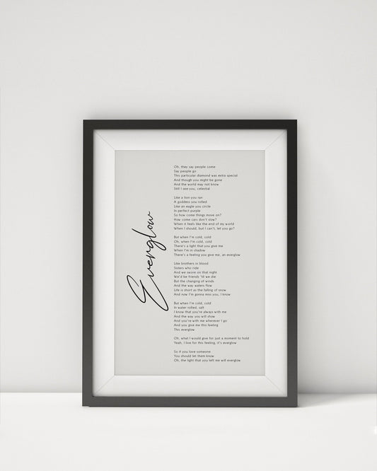 Everglow song lyrics print by Coldplay - Framed Everglow print poster - Coldplay song lyrics poster print Framed - thepenmansden